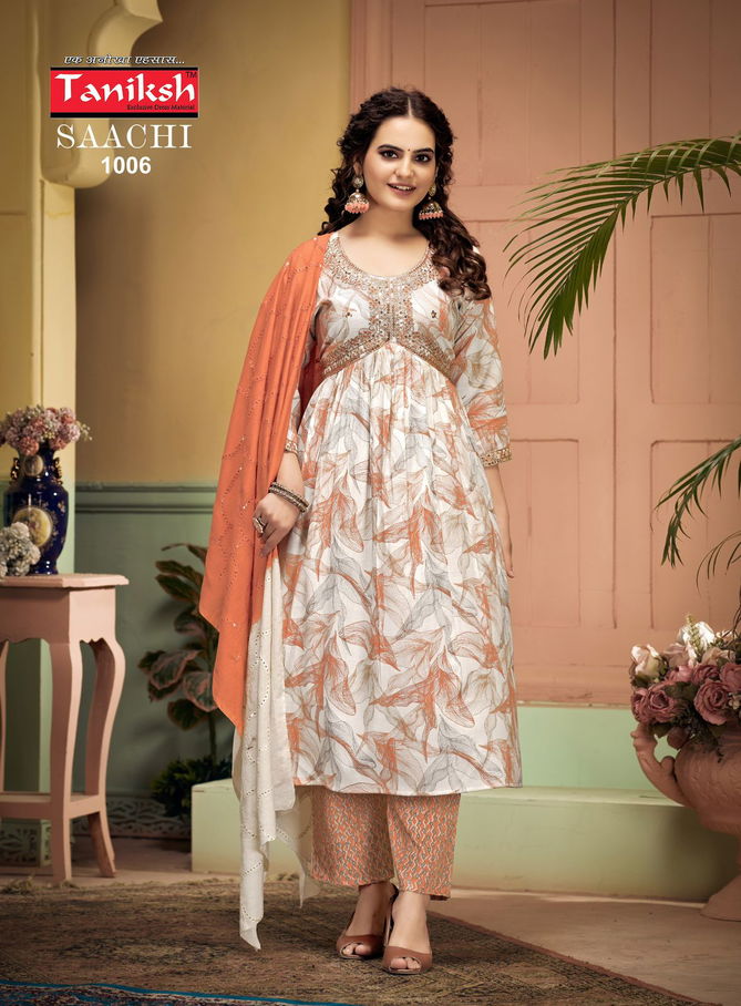 Saachi Vol 1 By Tanishk Rayon Alia Cut Readymade Suits Wholesale Market In Surat
